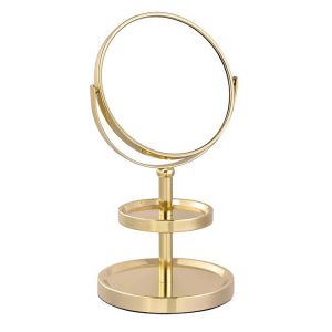 round mirror with double tray-gold