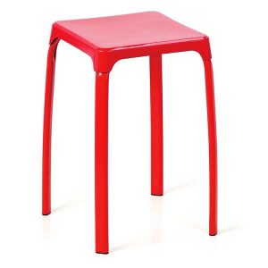 Stackable metal stool with plastic seat